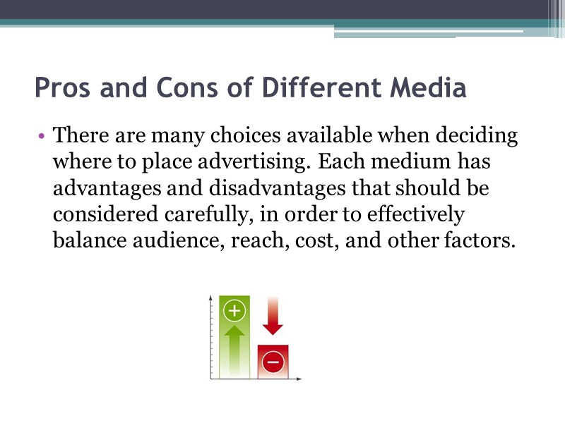 Pros and Cons of Different Media  There are many choices available when deciding